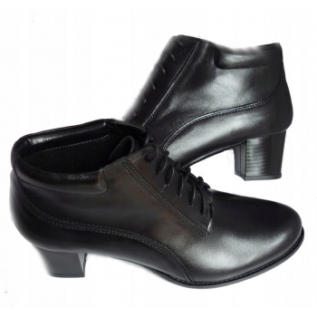 Skórzane szerokie botki tęgość 2xH obcas 5.5 cm